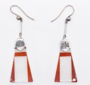 ART DECO WHITE GOLD AND COLOURED STONE DROP EARRINGS