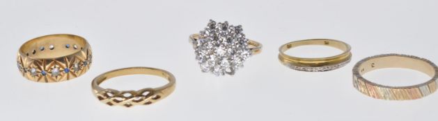 GROUP OF FIVE VARIOUS 9CT GOLD RINGS