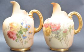 TWO ROYAL WORCESTER BLUSH IVORY FLAT BACK JUGS