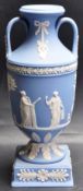 LATE 20TH CENTURY WEDGWOOD JASPERWARE LIGHT BLUE TWIN HANDLED URN