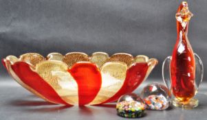 1970’S STUDIO ART GLASS BOWL AND PAPERWEIGHTS