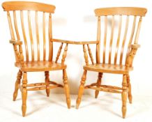 TWO MID 20TH CENTURY COUNTRY PINE WINDSOR ARMCHAIRS