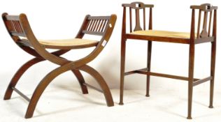 EDWARDIAN MAHOGANY FOLDING SAVONAROLA CHAIR AND WINDOW SEAT