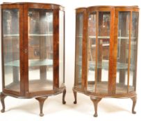TWO VINTAGE 1930'S ART DECO WALNUT DISPLAY CABINETS
