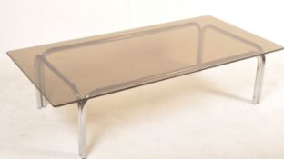 LARGE 20TH CENTURY VINTAGE RETRO METAL TUBULAR FRAME AND SMOKED GLASS COFFEE TABLE
