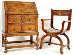 EARLY 20TH CENTURY 1920S BUREAU AND A THRONE CHAIR