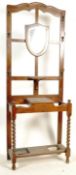 20TH CENTURY OAK HALL STAND WITH BEVELLED MIRROR AND STICK STAND