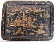 EARLY 19TH CENTURY CHINESE BLACK LACQUER SERVING TRAY