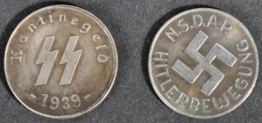 TWO WWII SECOND WORLD WAR WAFFEN SS CANTEEN MONEY TOKENS
