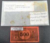 THE GREAT TRAIN ROBBERY - ORIGINAL MONOPOLY 500 MONEY NOTE FROM THE ORIGINAL SET