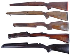 COLLECTION OF X5 ASSORTED WOODEN SHOT GUN RIFLE BUTS
