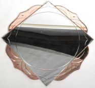 1930'S ART DECO TWO TONE GLASS FRAMELESS WALL MIRROR