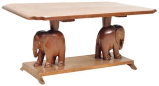 RETRO VINTAGE 70'S SOLID OAK CARVED ELEPHANT COFFEE TABLE