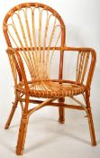 MID 20TH CENTURY ITALIAN BAMBOO AND WICKER / CANE ARMCHAIR