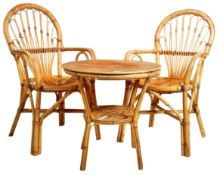 ITALIAN TABLE AND TWO CHAIRS OF BAMBOO AND WICKER CONSTRUCTION