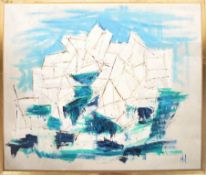 RETRO VINTAGE 1960'S ABSTRACT SEASCAPE OIL ON BOARD PAINTING