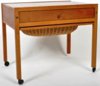 RETRO DANISH TEAK WOOD SEWING WORK BOX TABLE ON CASTORS