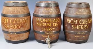 THREE RETRO CERAMIC PAINTED BARRELS FOR SHERRY