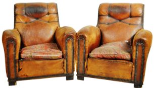 MATCHING PAIR OF ART DECO LEATHER CLUB ARMCHAIRS