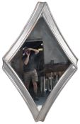 CONTEMPROARY SILVERED FRAME LOZENGE SHAPED HANGING MIRROR