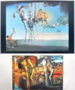 SALVADOR DALI - TWO MID CENTURY COLOURED PRINTS ON BOARD
