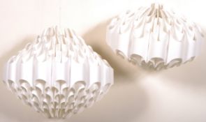 GRADUATING PAIR OF RETRO HANGING PLASTIC CEILING LIGHT SHADES