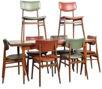 MID CENTURY FORMICA TOPPED DINING TABLE AND EIGHT CHAIRS