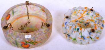 TWO VINTAGE ART DECO MOTTLED GLASS HANGING LIGHT SHADES