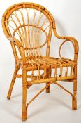 RETRO 20TH CENTURY ITALIAN BAMBOO AND WICKER / CANE ARMCHAIR