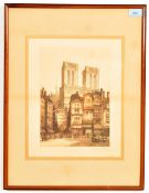 AFT6ER GERALD M BURN - EARLY 20TH CENTURY COLOUR ETCHING OF NOTRE DAME CATHEDRAL