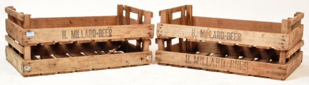TWO MID 20TH CENTURY MILLARD BEER ADVERTISING WOODEN CRATES