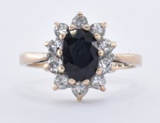 9CT GOLD SAPPHIRE & WHITE STONE CLUSTER RING