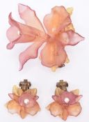 LUCITE BROOCH EARRING PARURE