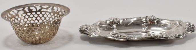VICTORIAN SILVER BOWL & ART NOUVEAU SILVER TRINKET TRAY