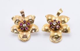9CT GOLD DIAMOND & RUBY CLIP ON EARRINGS
