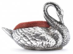 EDWARDIAN SILVER SWAN PIN CUSHION