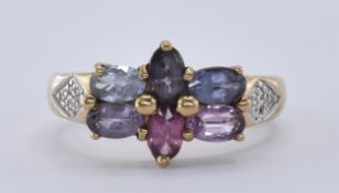 9CT GOLD SPINEL & DIAMOND CLUSTER RING