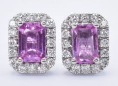 18CT WHITE GOLD PINK SAPPHIRE & DIAMOND STUD EARRINGS