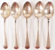 SET OF FIVE JAMES DIXON SILVER TEA SPOONS