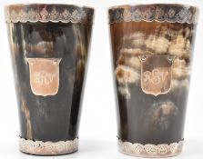 PAIR OF JOSIAH WILLIAMS SILVER & HORN GLASSES