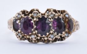 VICTORIAN 9CT GOLD AMETHYST FIVE STONE RING