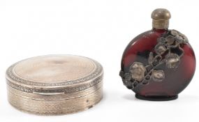 SILVER DRESSING TABLE BOX & FIRST IMPRESSIONS SCENT BOTTLE