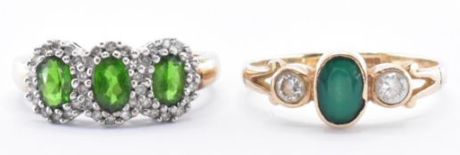 TWO 9CT GOLD & GREEN STONE RINGS