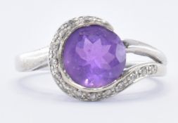 9CT WHITE GOLD AMETHYST & DIAMOND RING