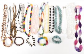 LARGE QUANTITY OF QUARTZ AND SEMI PRECIOUS STONE BEAD NECKLACES