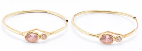 PAIR OF 18CT GOLD WHITE AND PINK STONE HOOP EARRINGS