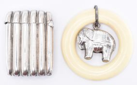 VICTORIAN SILVER VESTA & SILVER ELEPHANT RATTLE