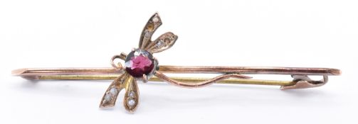 EDWARDIAN 9CT GOLD & RED STONE BUG BROOCH