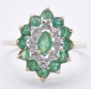 9CT GOLD EMERALD & DIAMOND CLUSTER RING