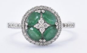 HALLMARKED 18CT WHITE GOLD EMERALD & DIAMOND RING
